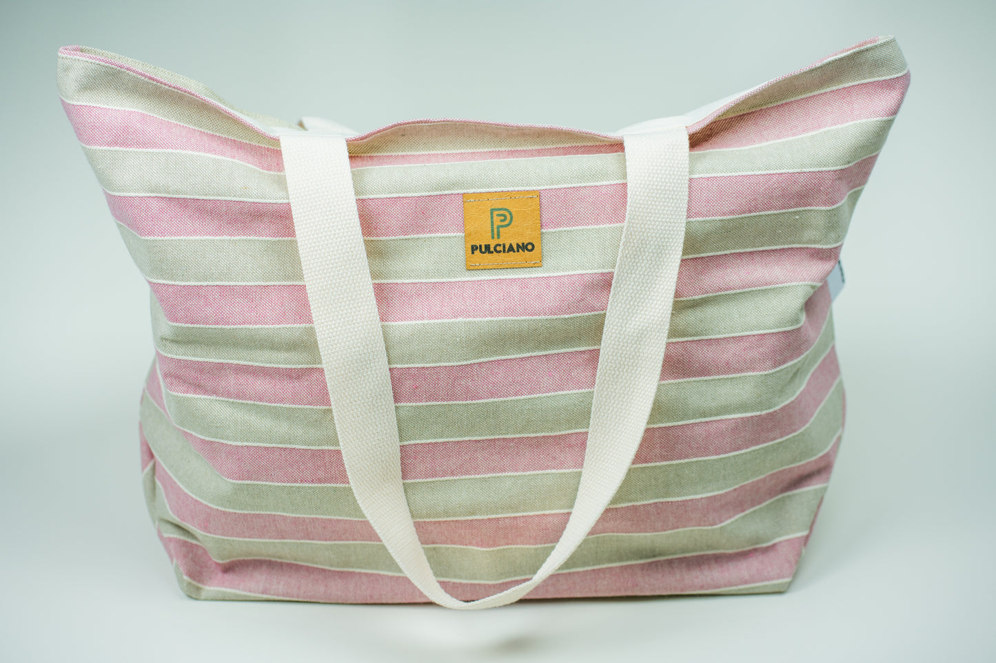 Pink and beige tote bag