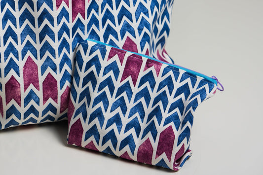 Chevron blue and pink Make up bag