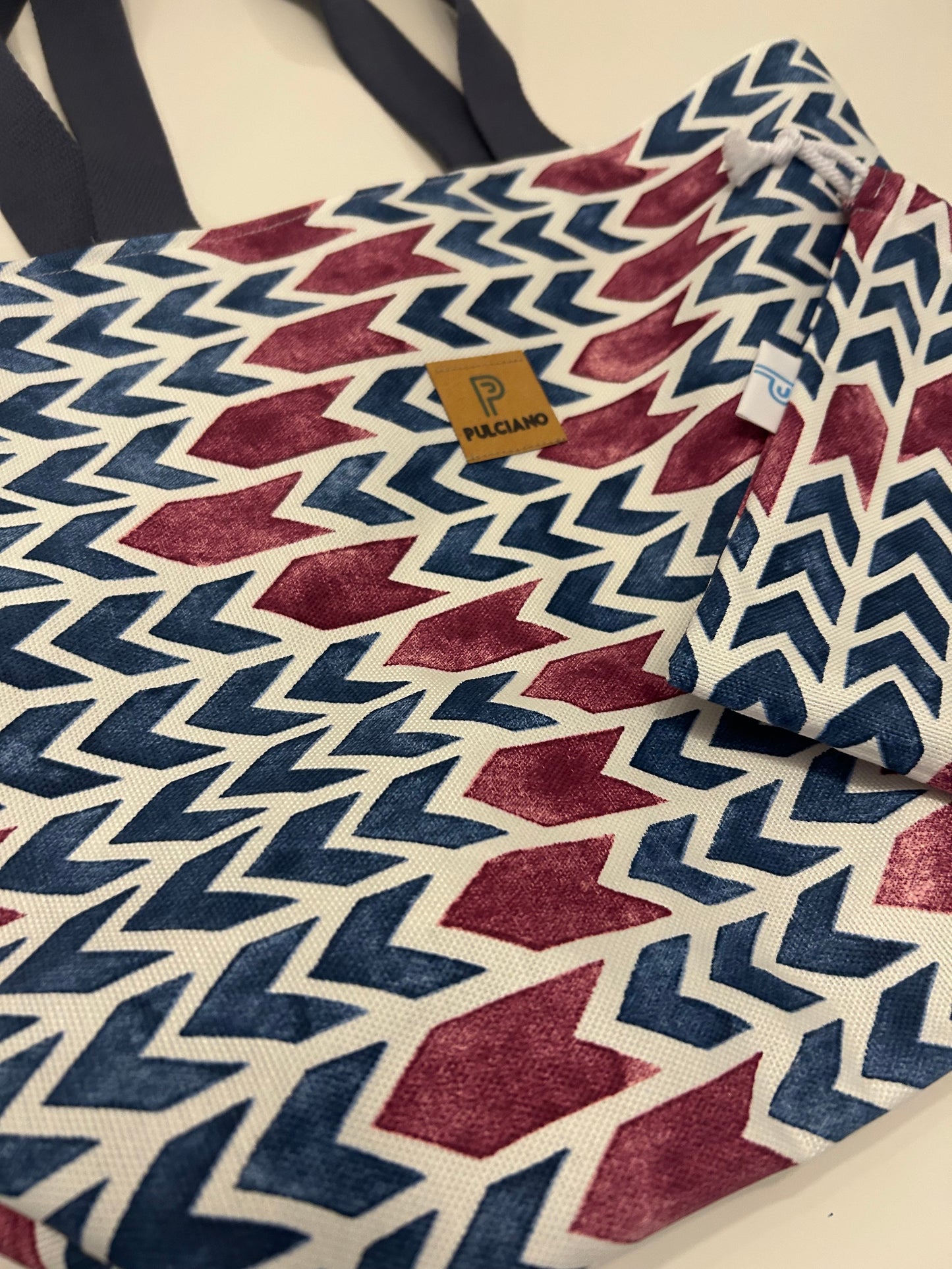 Chevron pink and blue tote bag