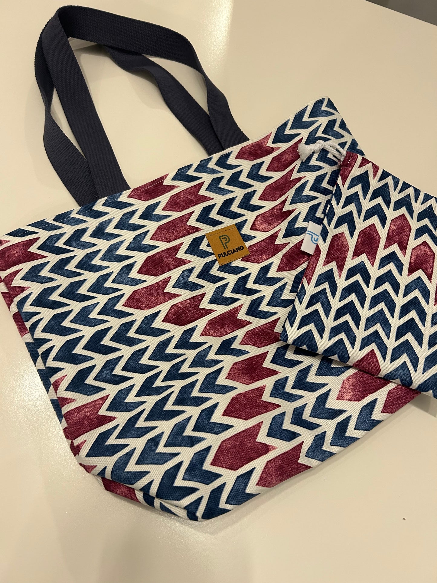 Chevron pink and blue tote bag